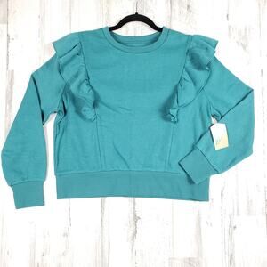 NWT There Abouts Girls North Sea Blue Ruffle Sweatshirt Youth Size 2XL 20.5P